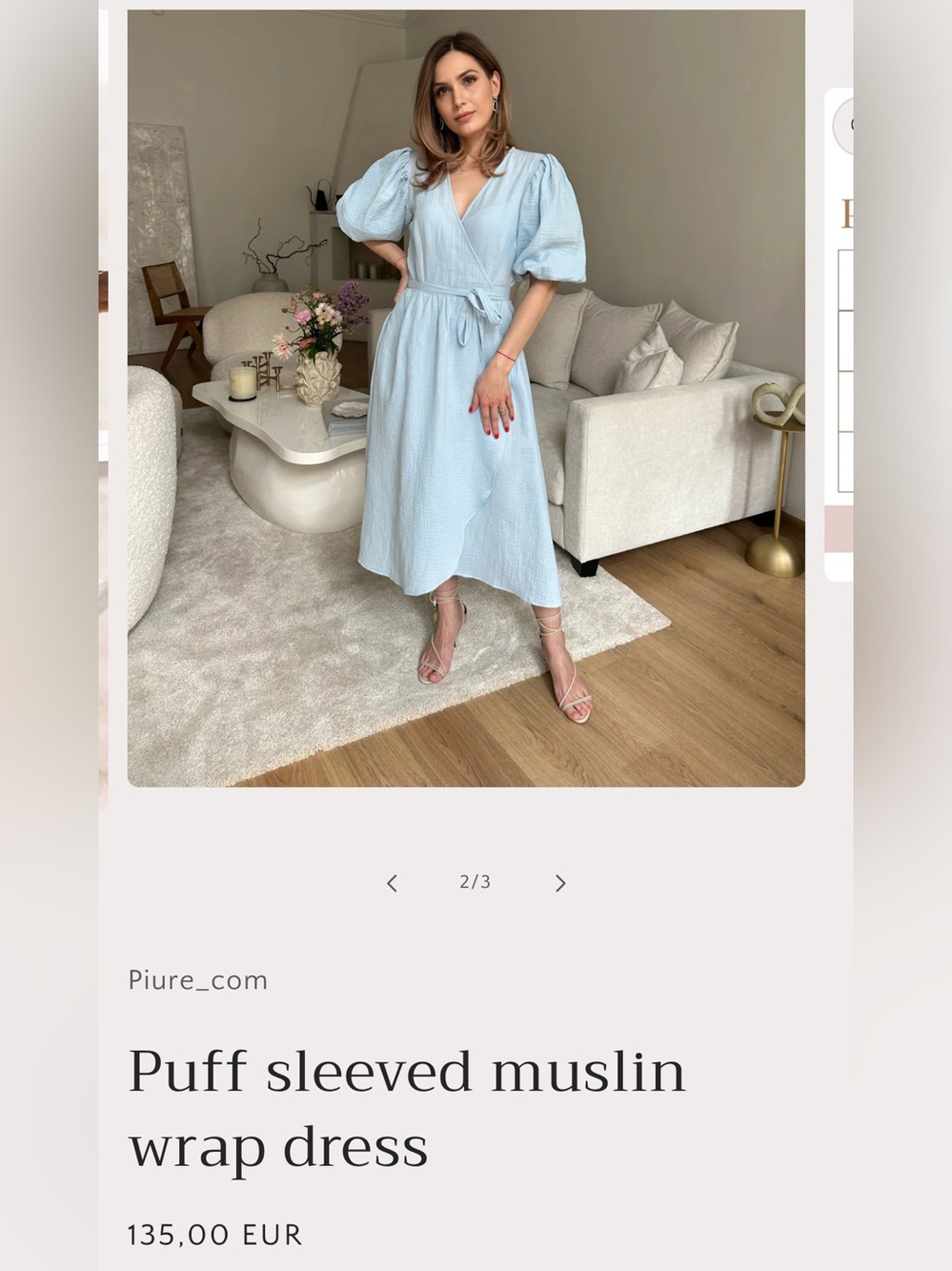 Wrap Dress European Muslin Cloth Light Blue Puff Sleeve